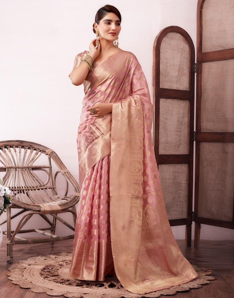 Pink Organza Woven Saree