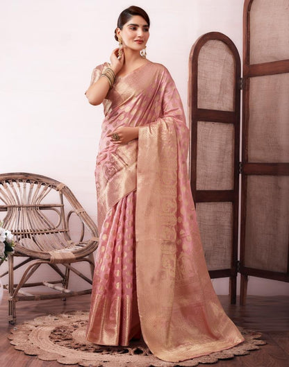 Pink Organza Woven Saree