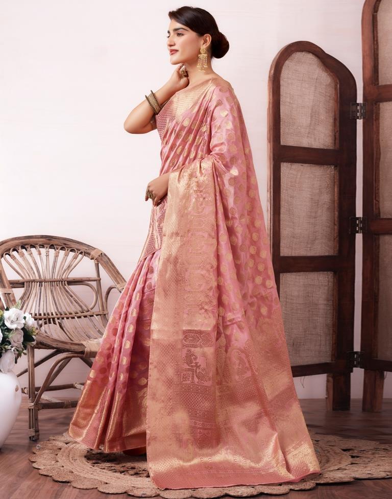 Pink Organza Woven Saree