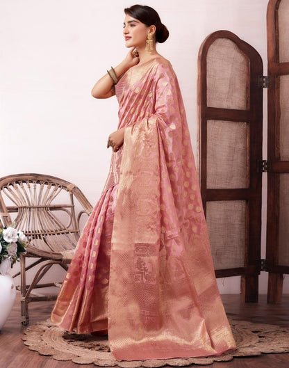 Pink Organza Woven Saree