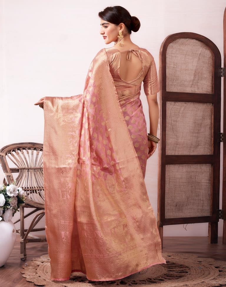 Pink Organza Woven Saree