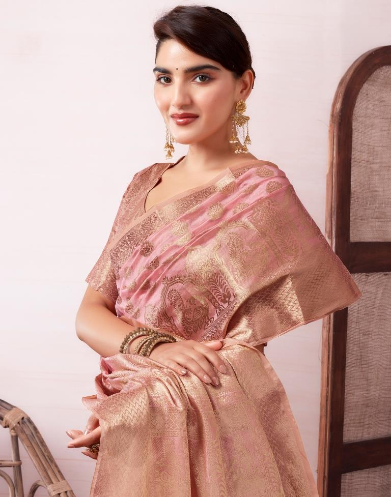 Pink Organza Woven Saree