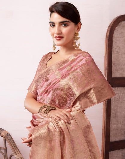 Pink Organza Woven Saree