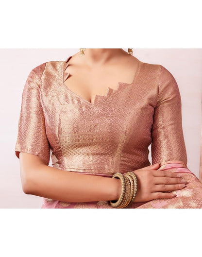 Pink Organza Woven Saree
