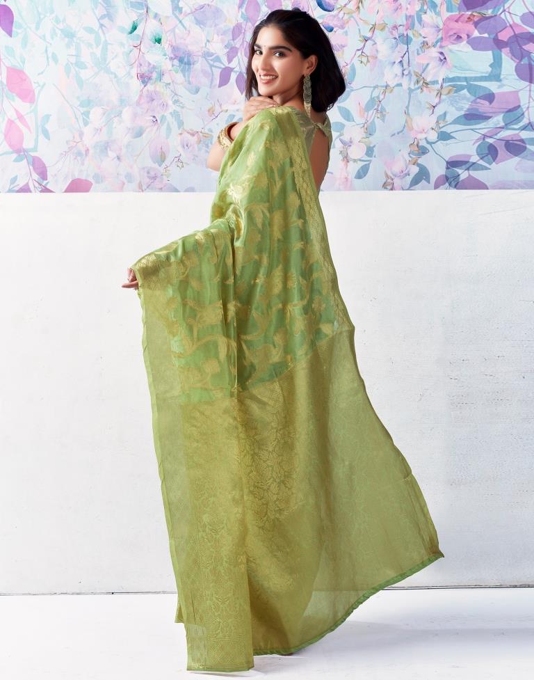 Pista Green Organza Woven Saree