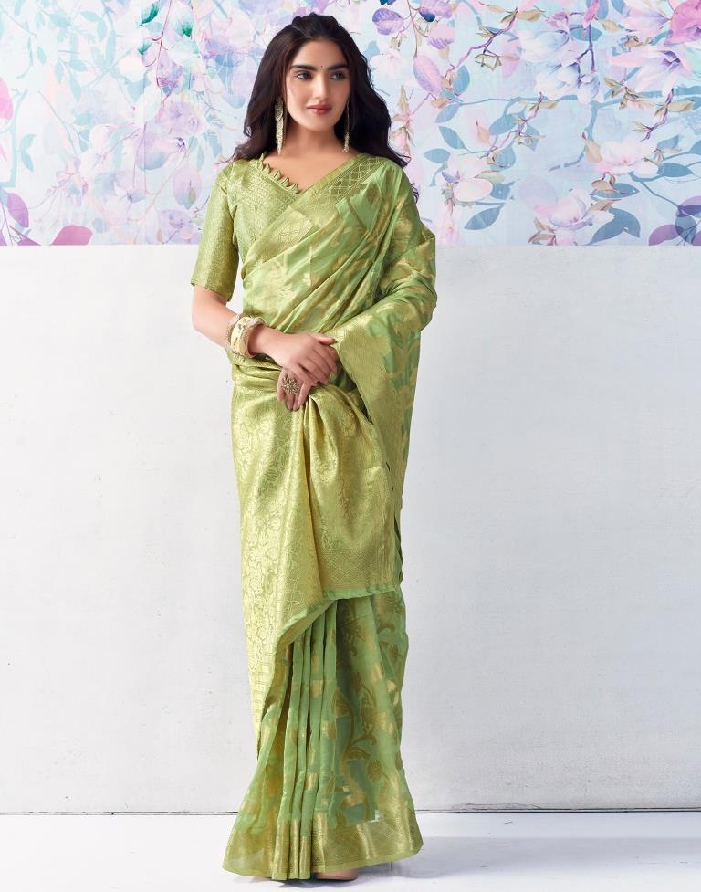 Pista Green Organza Woven Saree