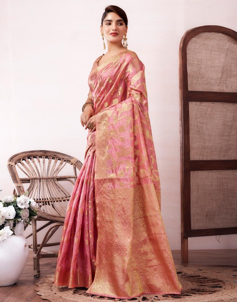 Dusty Pink Organza Woven Saree
