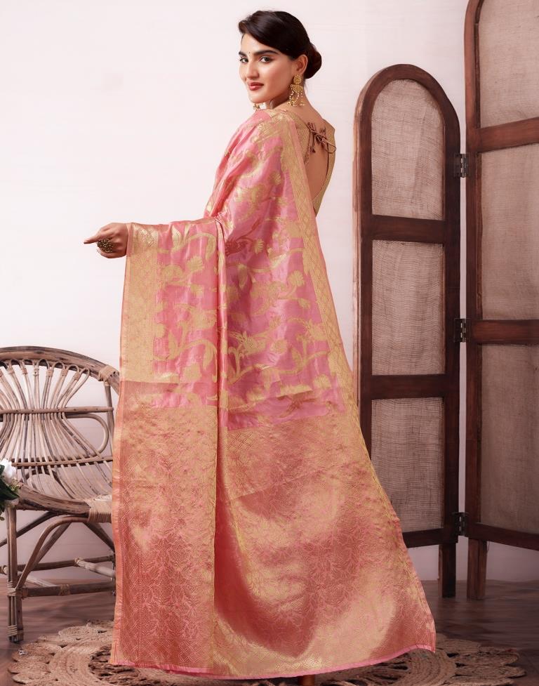 Dusty Pink Organza Woven Saree