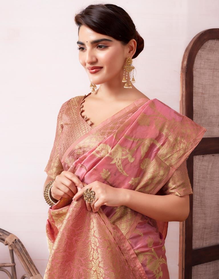Dusty Pink Organza Woven Saree