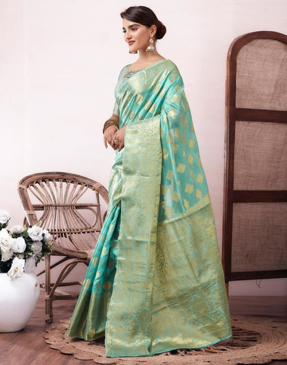 Light Blue Organza Woven Saree
