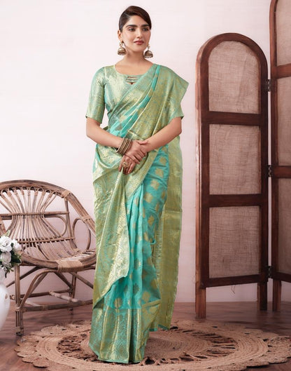 Light Blue Organza Woven Saree