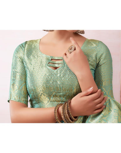 Light Blue Organza Woven Saree