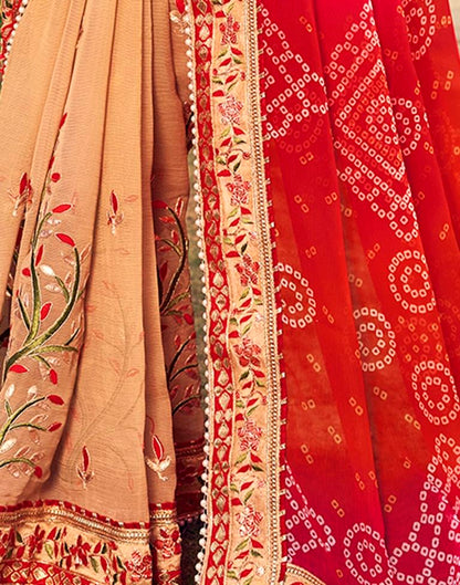 Red Chiffon Printed  Saree