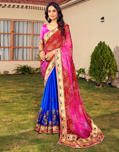 Maroon & Multicoloured Chiffon Printed  Saree