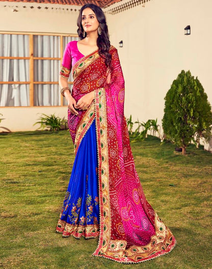 Maroon & Multicoloured Chiffon Printed  Saree