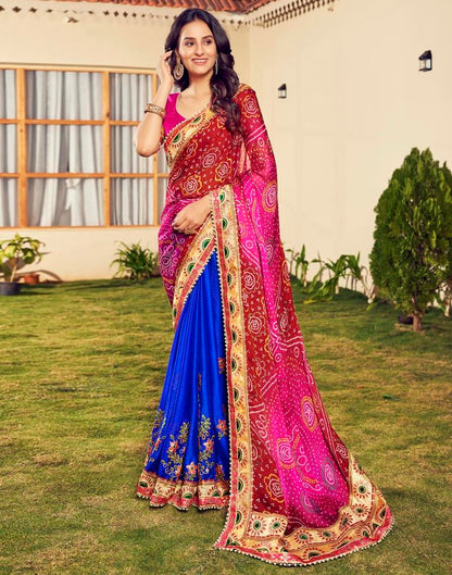 Maroon & Multicoloured Chiffon Printed  Saree