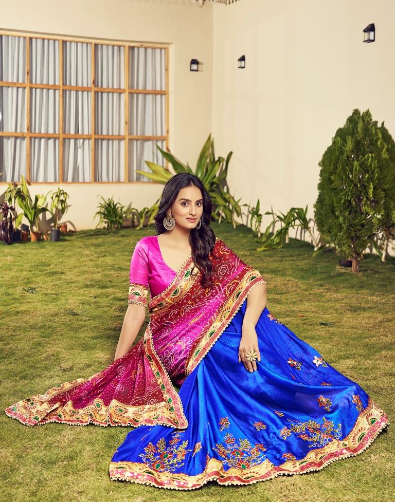 Maroon & Multicoloured Chiffon Printed  Saree