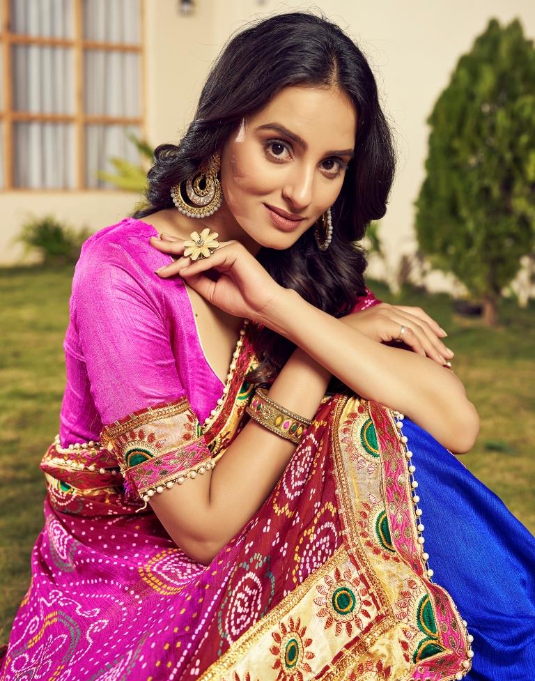 Maroon & Multicoloured Chiffon Printed  Saree