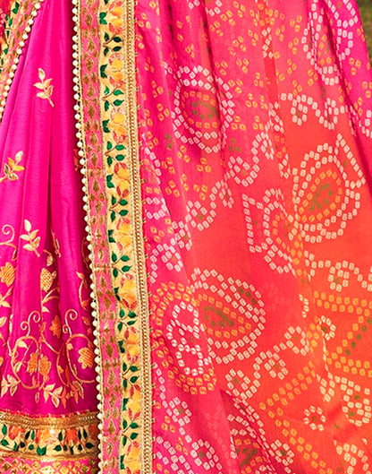Orange & Pink Chiffon Printed  Saree