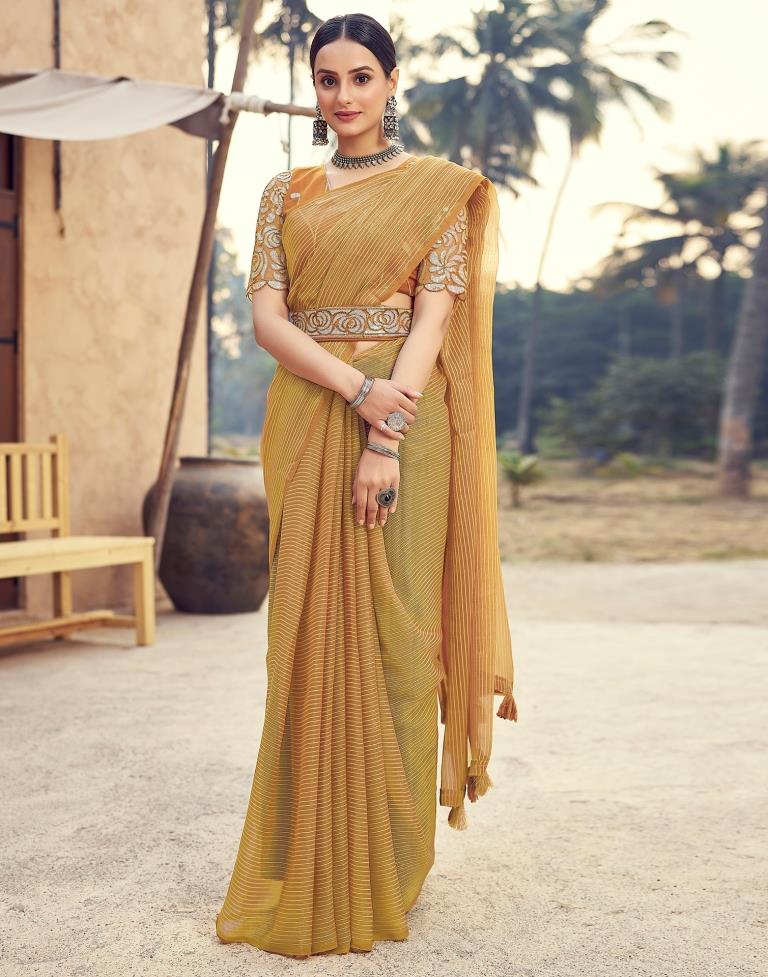 Rust  Chiffon Plain Saree