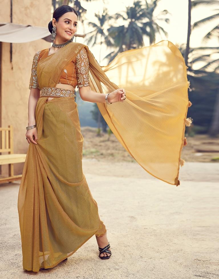 Rust  Chiffon Plain Saree