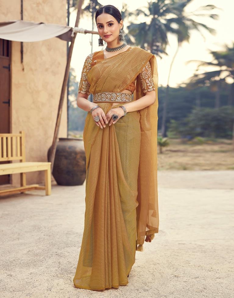 Rust  Chiffon Plain Saree