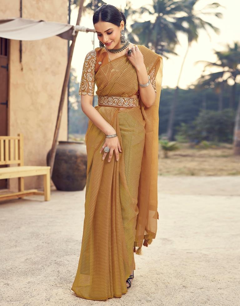 Rust  Chiffon Plain Saree