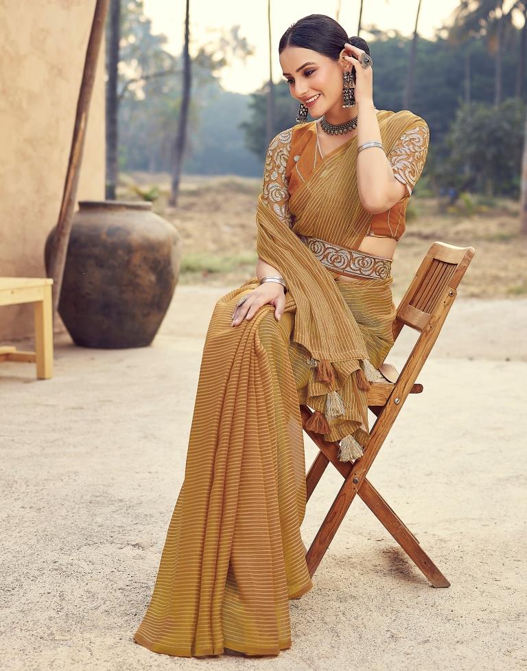Rust  Chiffon Plain Saree