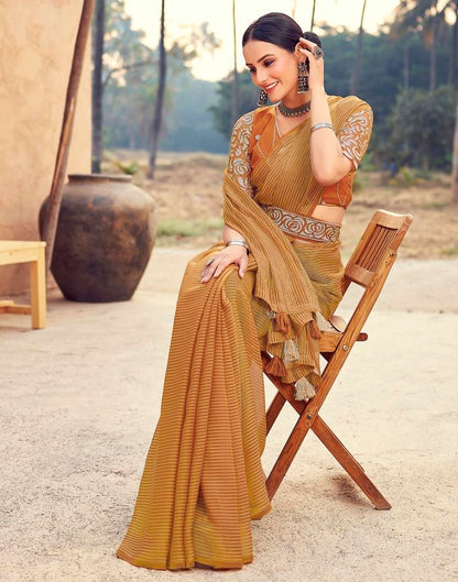 Rust  Chiffon Plain Saree