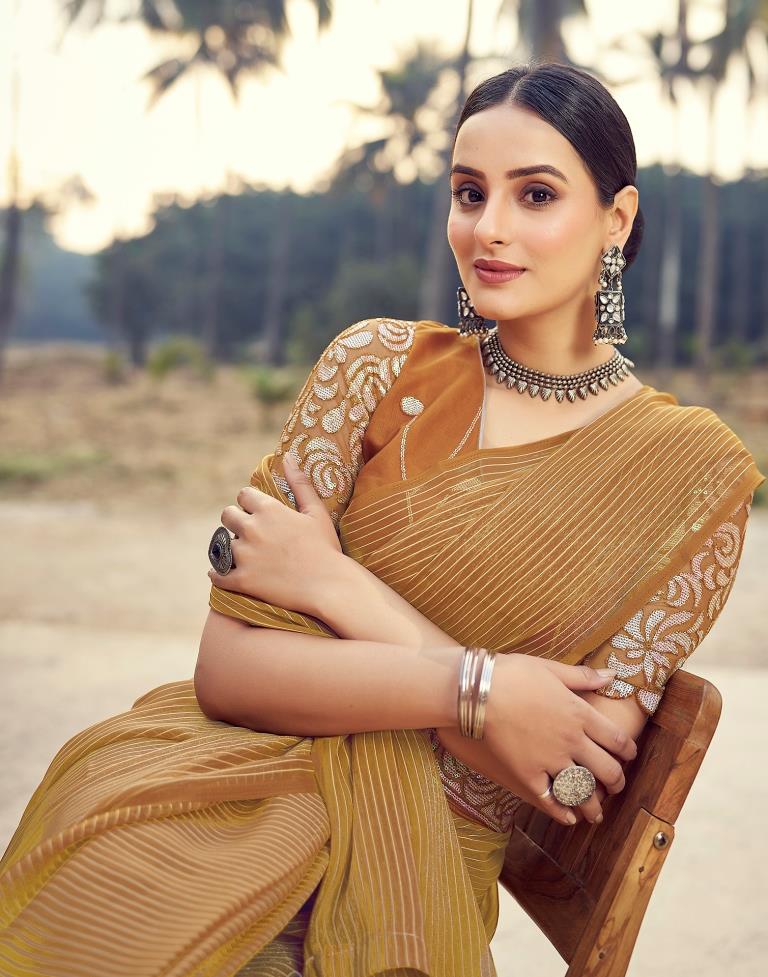 Rust  Chiffon Plain Saree