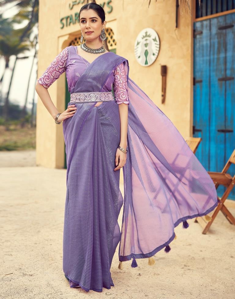 Lavender Chiffon Plain Saree