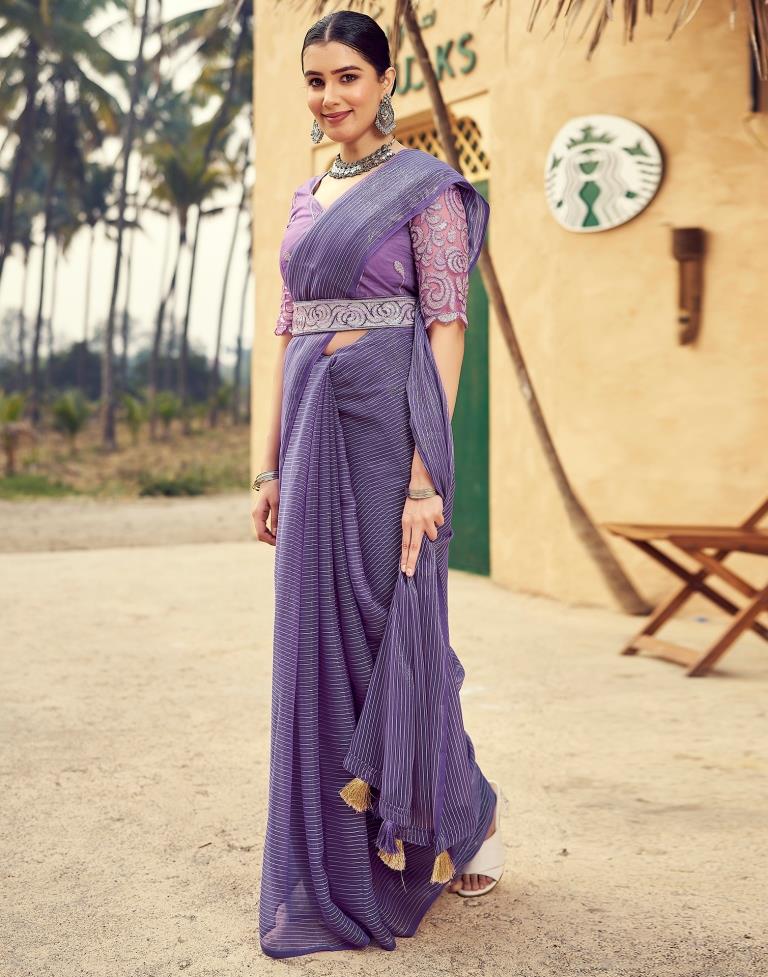Lavender Chiffon Plain Saree