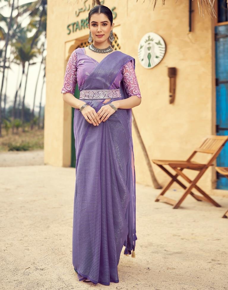 Lavender Chiffon Plain Saree
