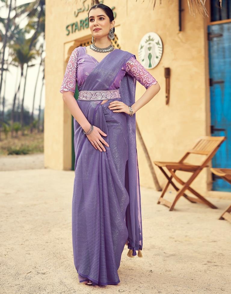 Lavender Chiffon Plain Saree