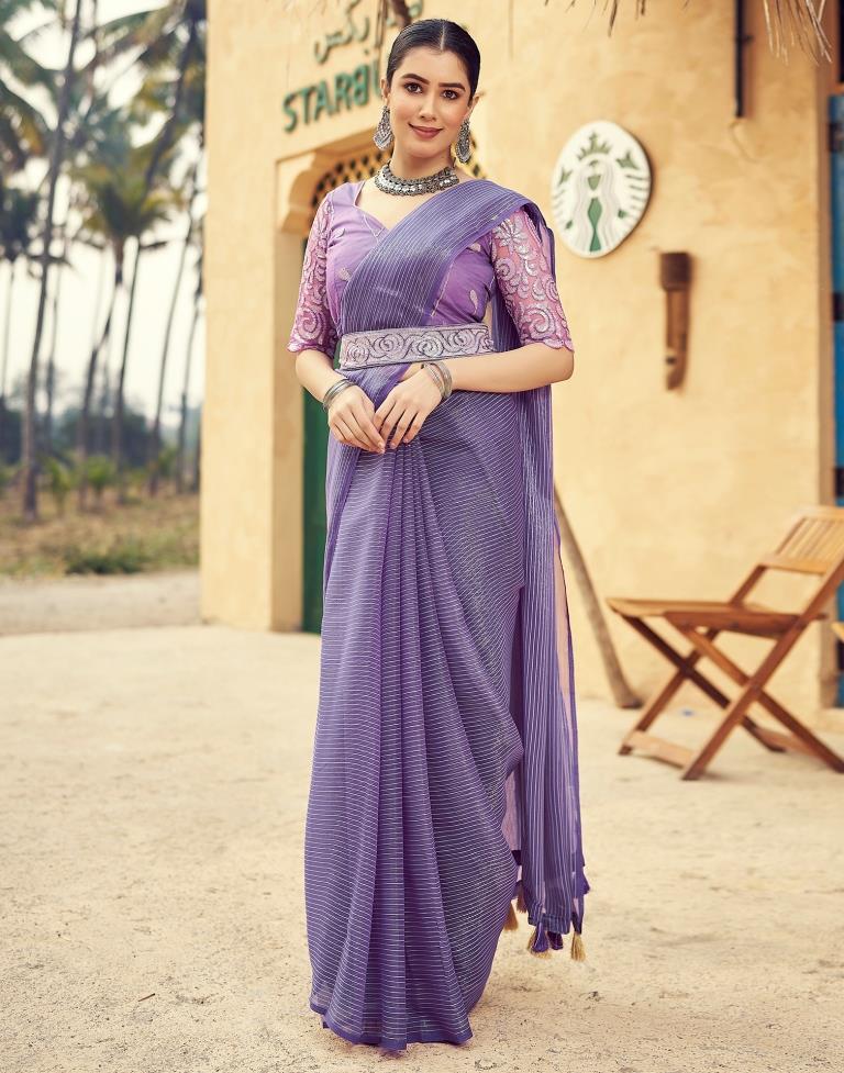 Lavender Chiffon Plain Saree