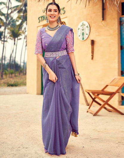 Lavender Chiffon Plain Saree