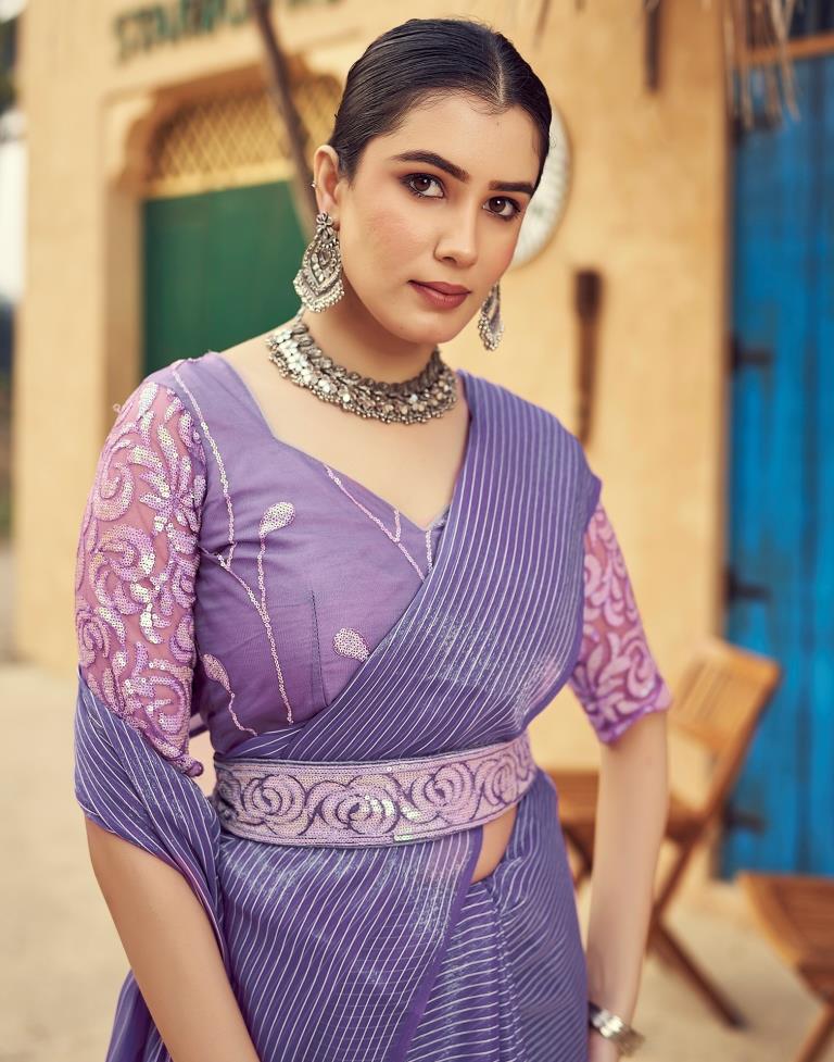 Lavender Chiffon Plain Saree