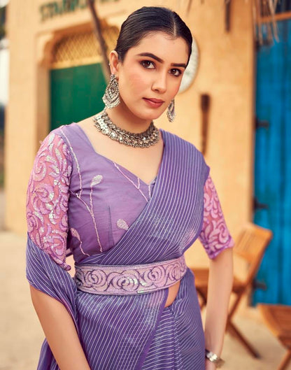 Lavender Chiffon Plain Saree