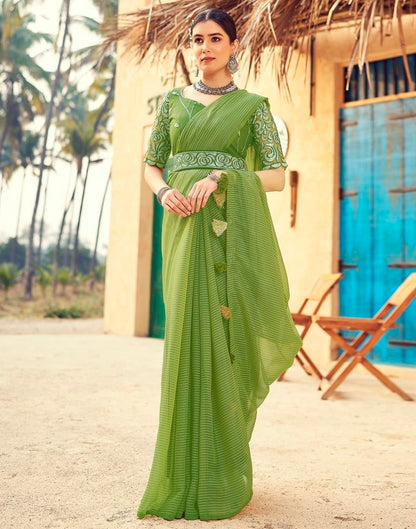 Green Chiffon Plain Saree