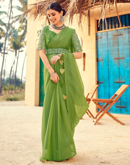Green Chiffon Plain Saree