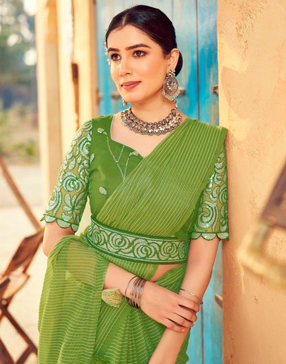 Green Chiffon Plain Saree