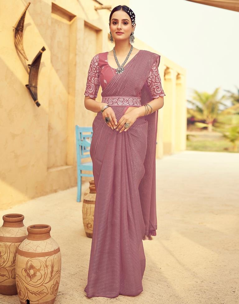 Dusty Pink Chiffon Plain Saree