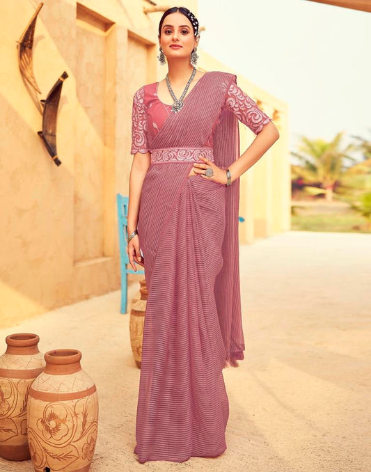 Dusty Pink Chiffon Plain Saree