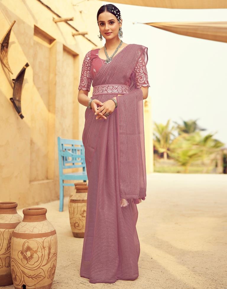 Dusty Pink Chiffon Plain Saree