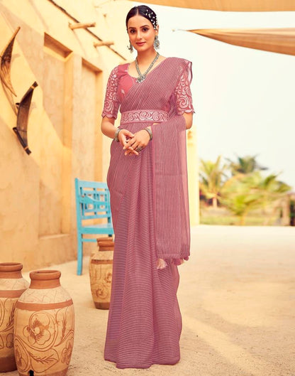 Dusty Pink Chiffon Plain Saree