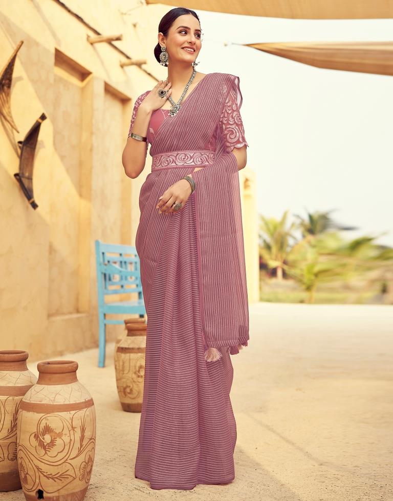 Dusty Pink Chiffon Plain Saree