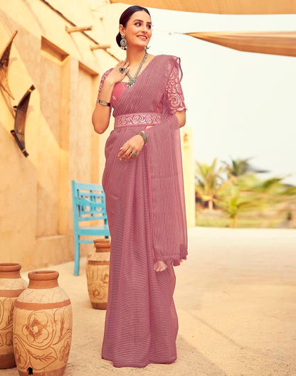 Dusty Pink Chiffon Plain Saree