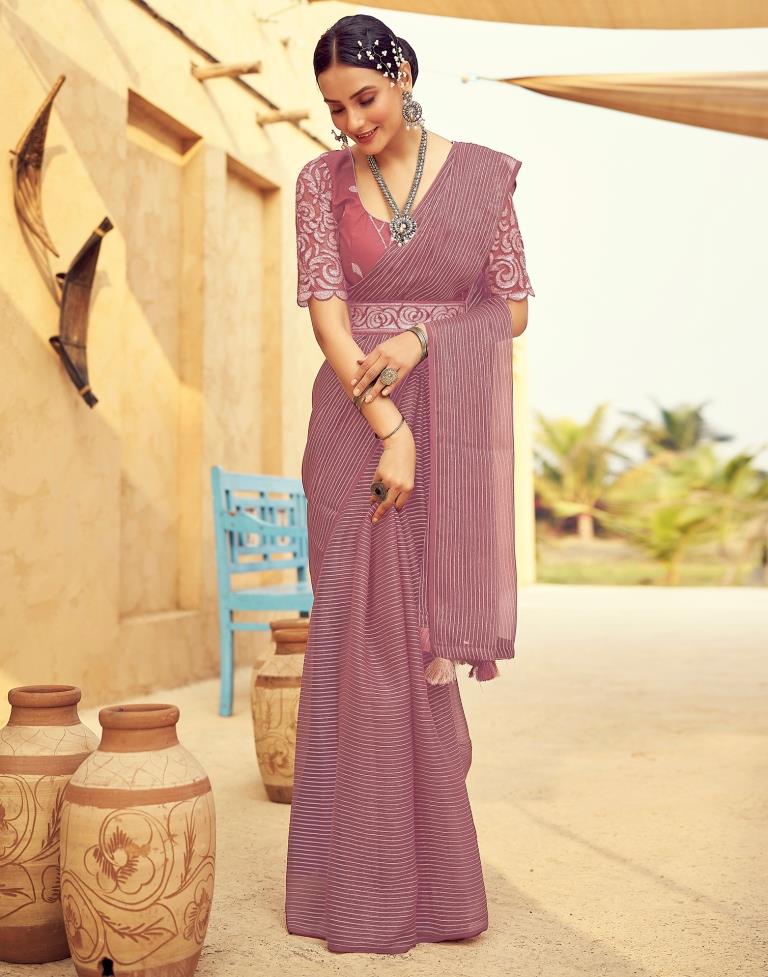 Dusty Pink Chiffon Plain Saree