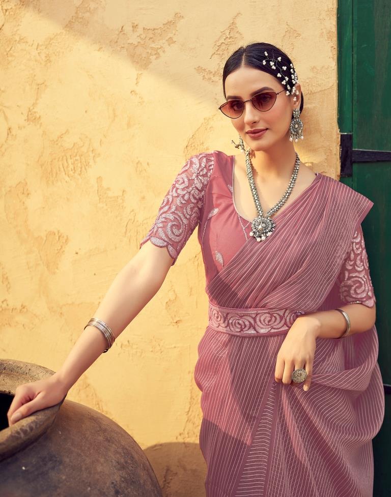Dusty Pink Chiffon Plain Saree