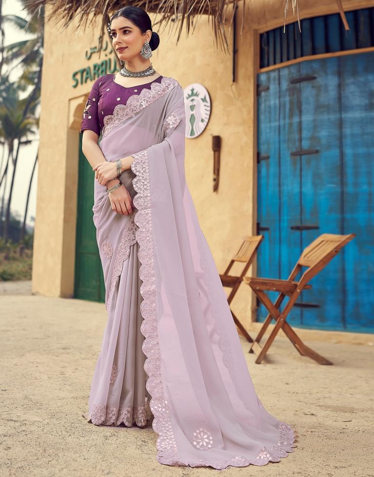Light Mauve Georgette Plain Saree